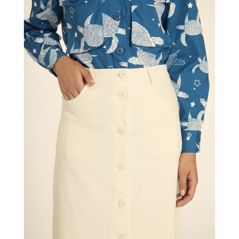 Jupe boutonnée midi crème