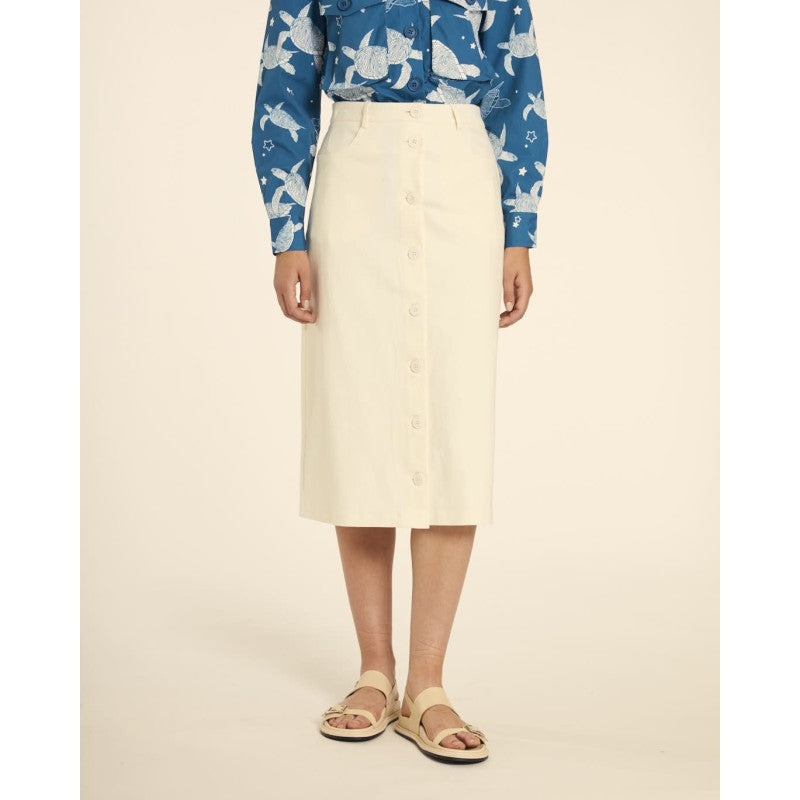 Jupe boutonnée midi crème