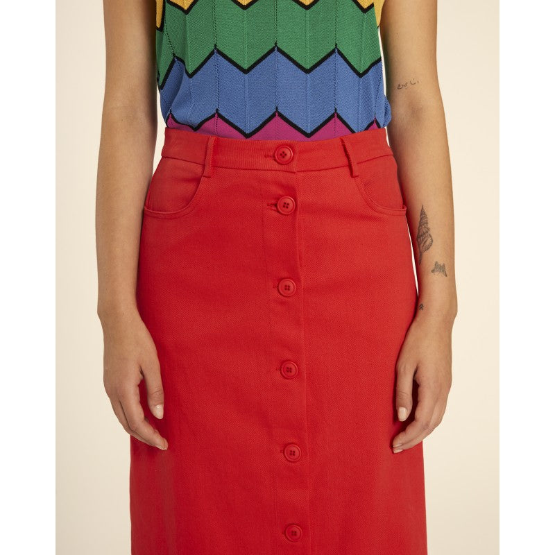 Falda botones midi rojo