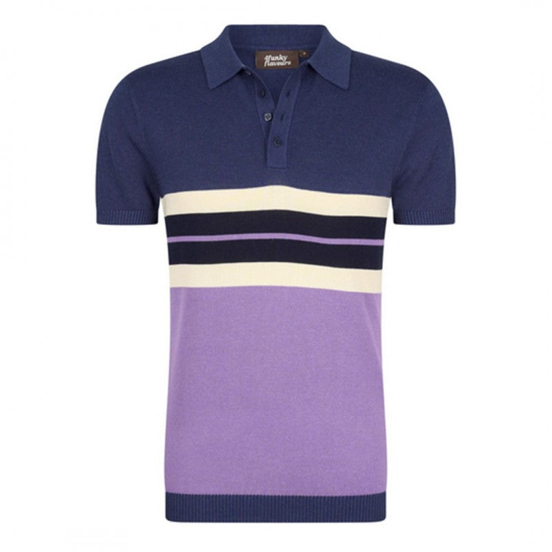 Polo de manga corta de rayas horizontales block azul y violeta