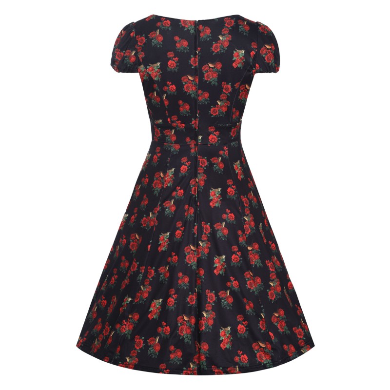 Vestido Claudia con Rosas Rojas y Pajaros