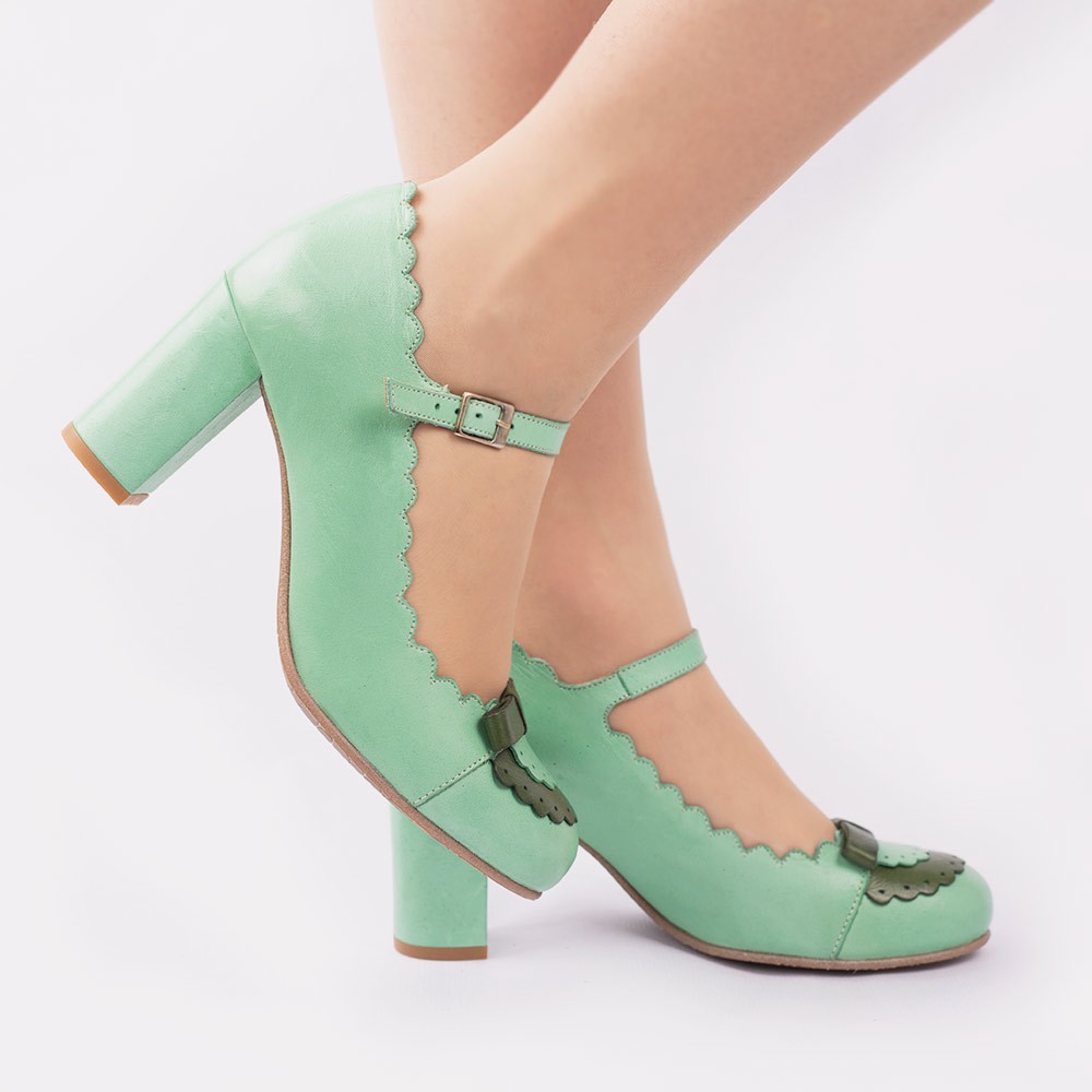 Zapatos pin up Pen lope verde retro shoes de tac n