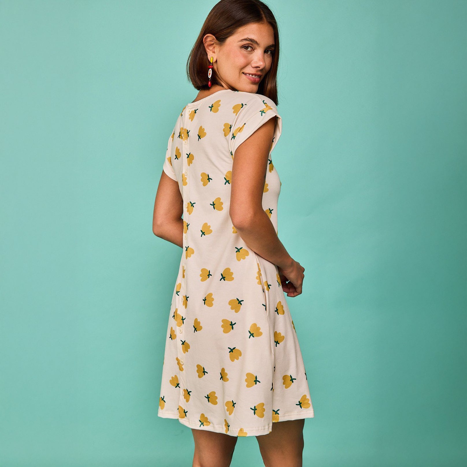 Vestido Corto Luanco Flores Amarillas