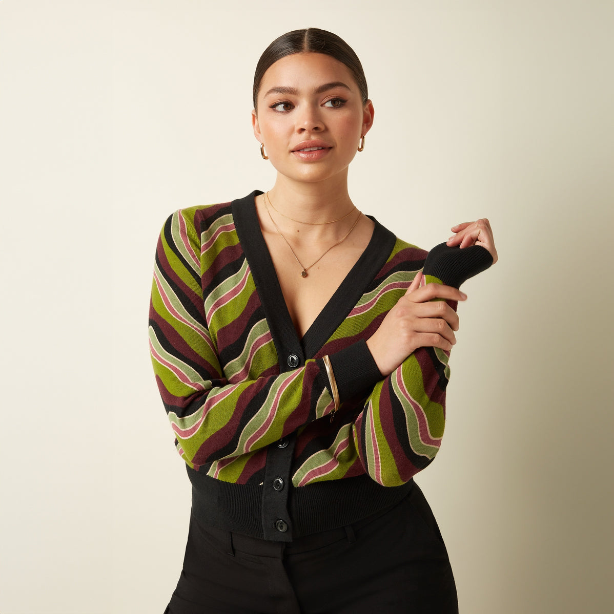 Deep V Razzle Cardigan