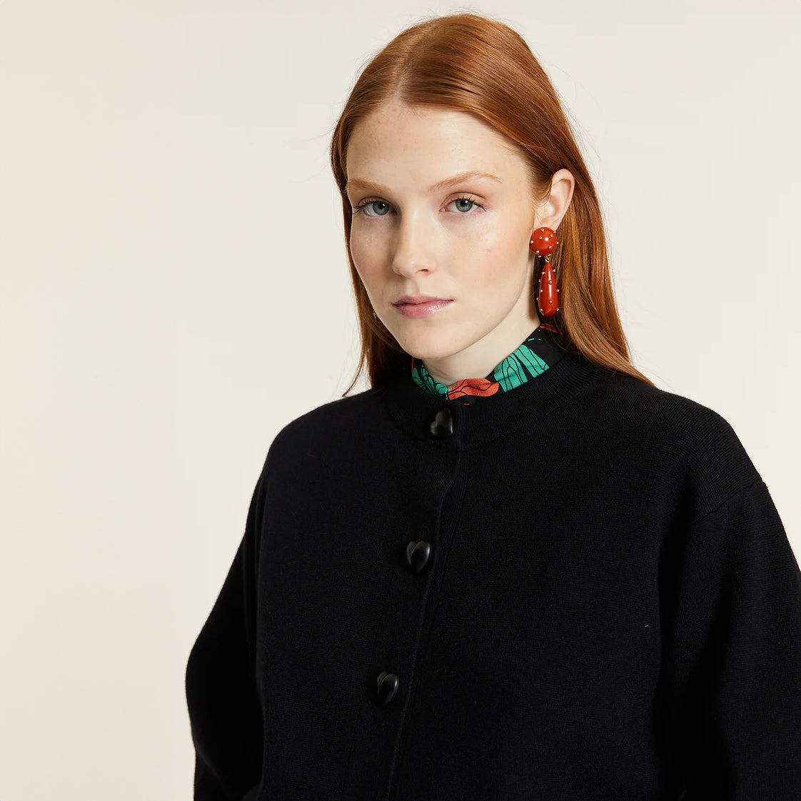 Black heart-buttoned cardigan