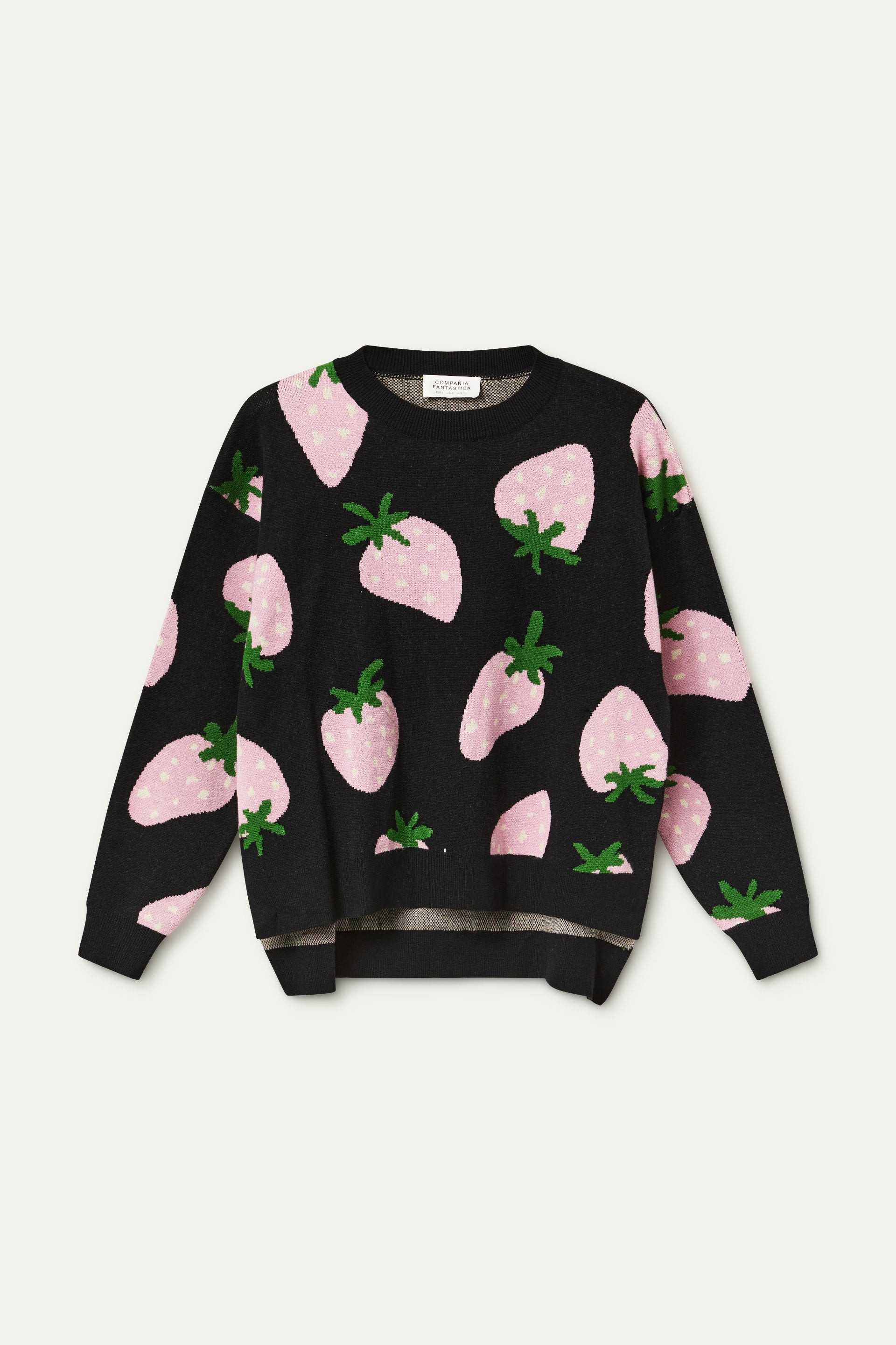 Jersey negro con estampado de fresas rosas