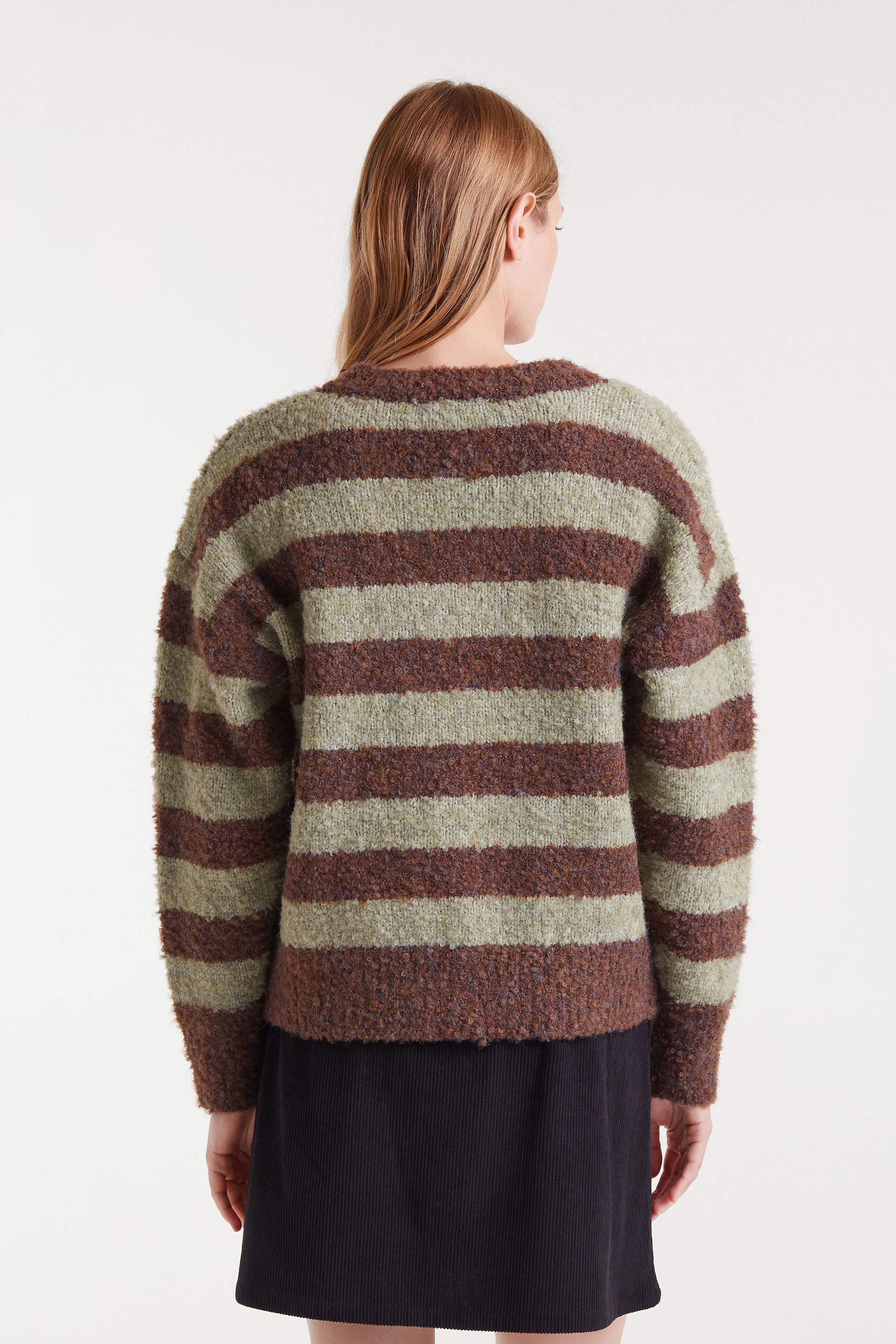 Brown and green striped sweater