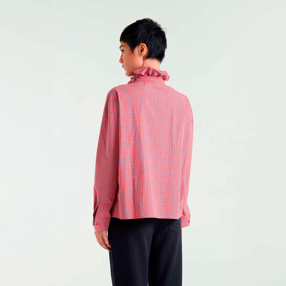 Camisa de algodón con estampado vichy rojo