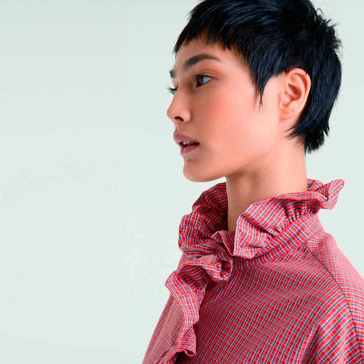 Camisa de algodón con estampado vichy rojo