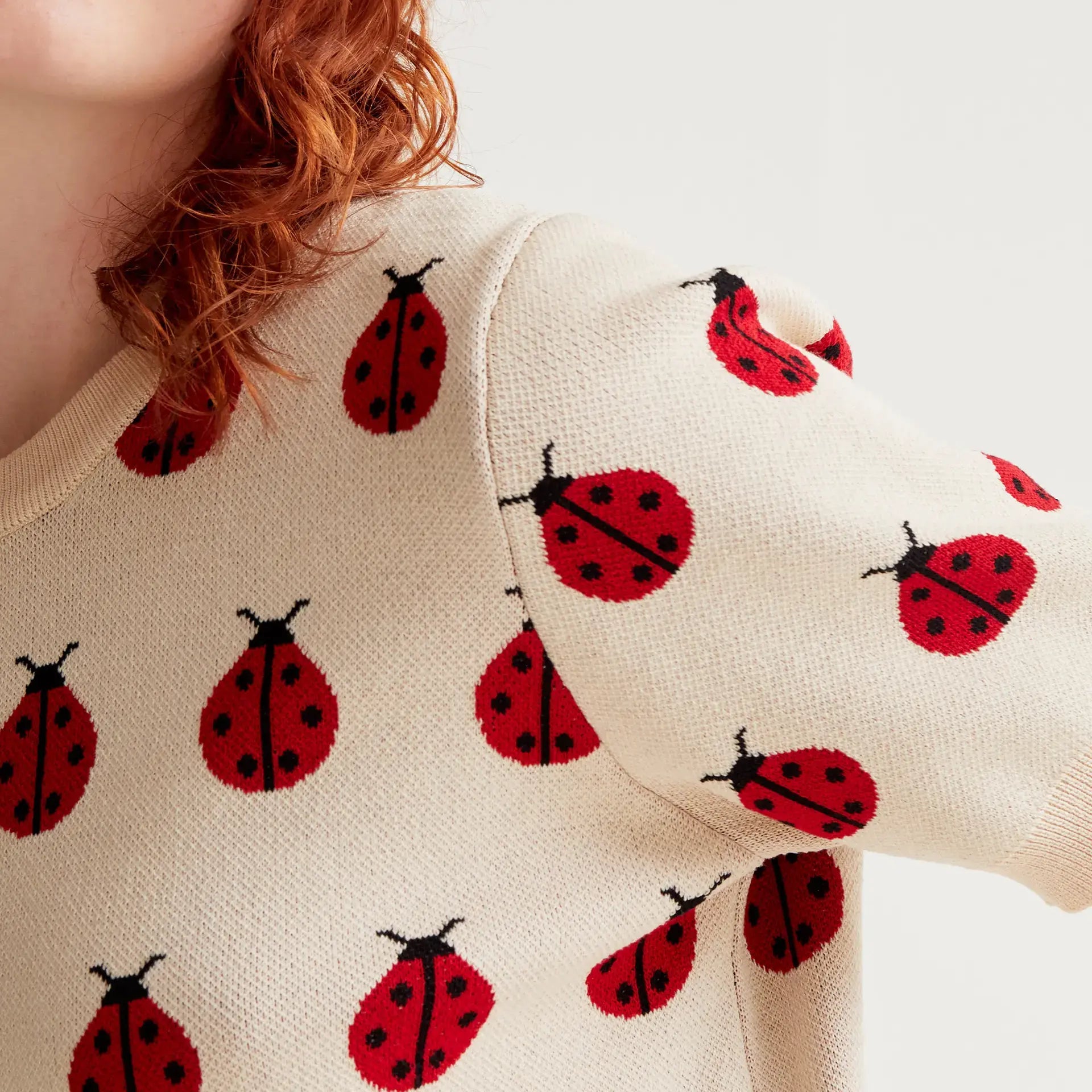 Knitted sweater with Red Coccinella print