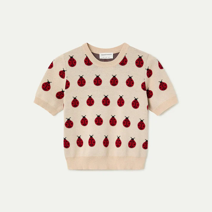 Knitted sweater with Red Coccinella print