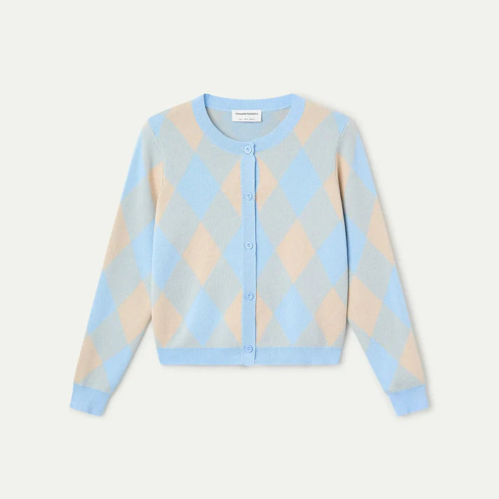 Blue diamond pattern knit cardigan