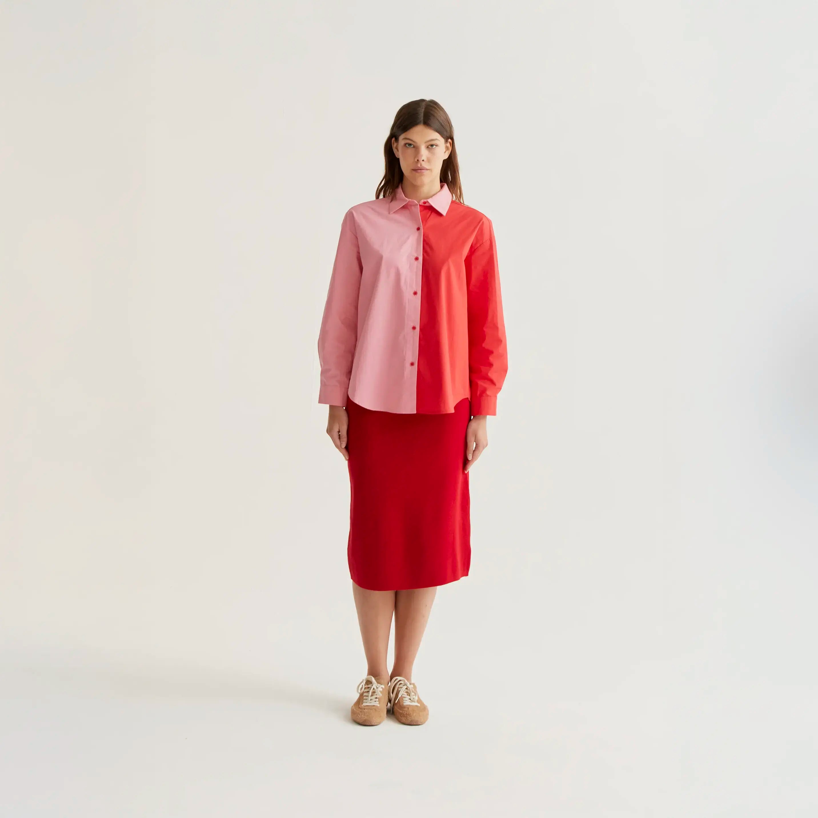 Camisa bicolor rosa y rojo