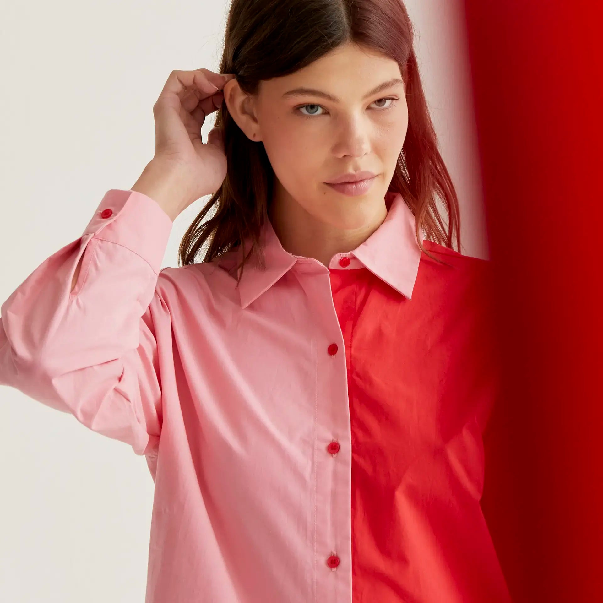 Camisa bicolor rosa y rojo