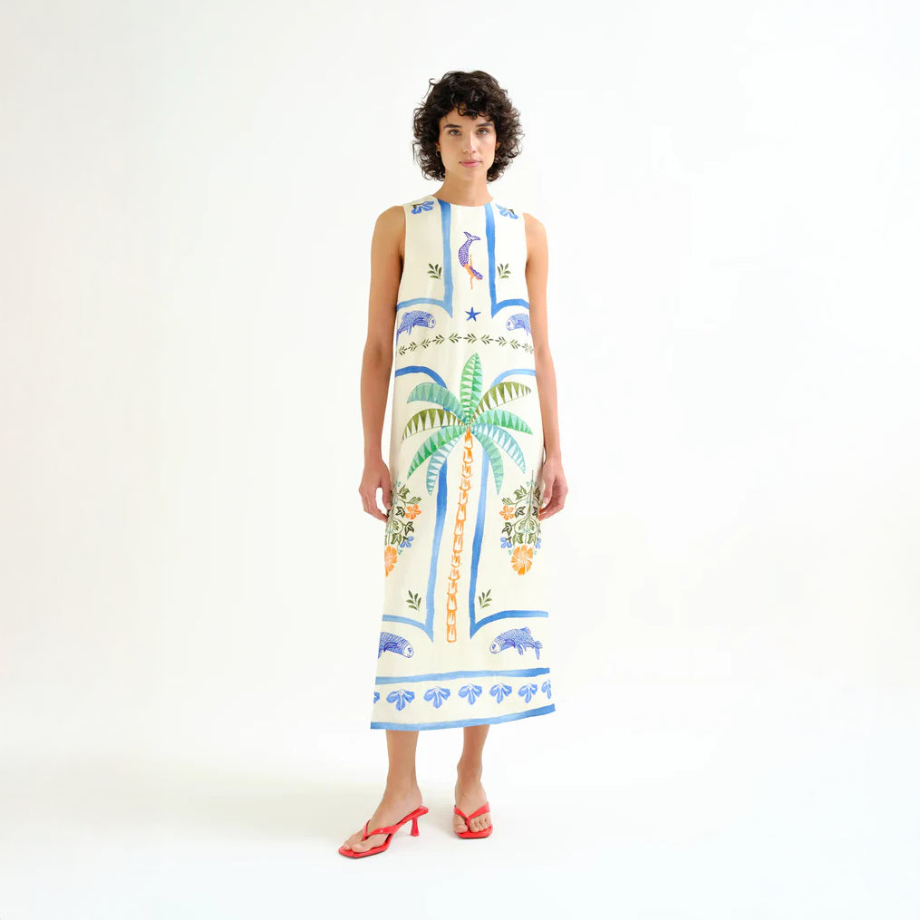 Vestido largo con estampado Palm & Mermaid
