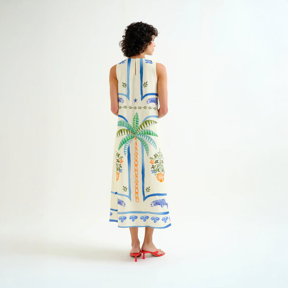 Vestido largo con estampado Palm & Mermaid