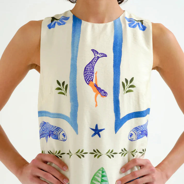 Vestido largo con estampado Palm & Mermaid
