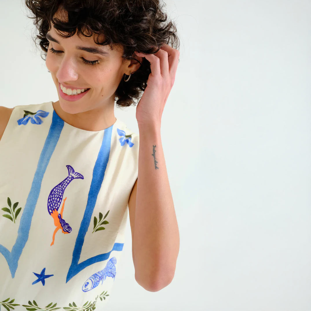 Vestido largo con estampado Palm & Mermaid