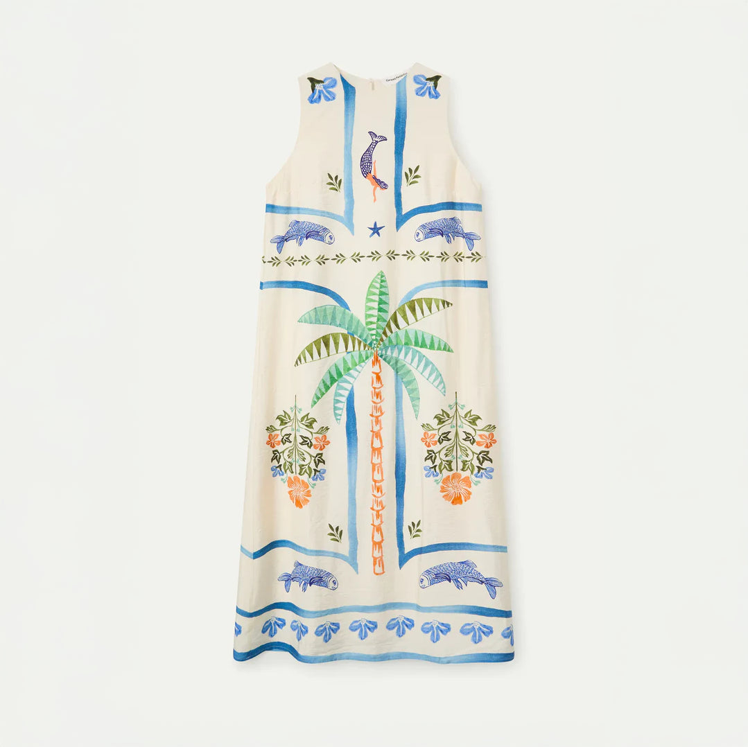 Vestido largo con estampado Palm & Mermaid