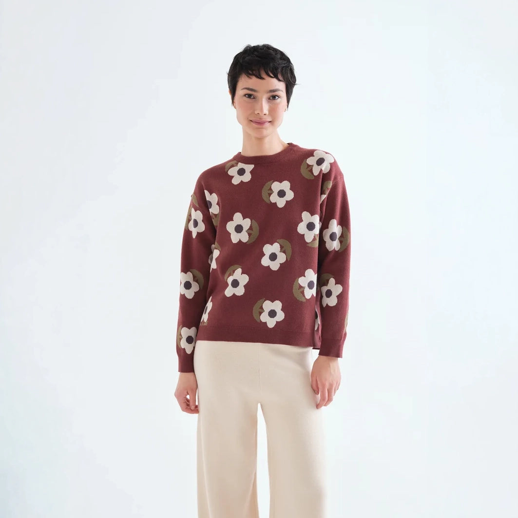 Jersey de Punto Burdeos Estampado Floral Santini