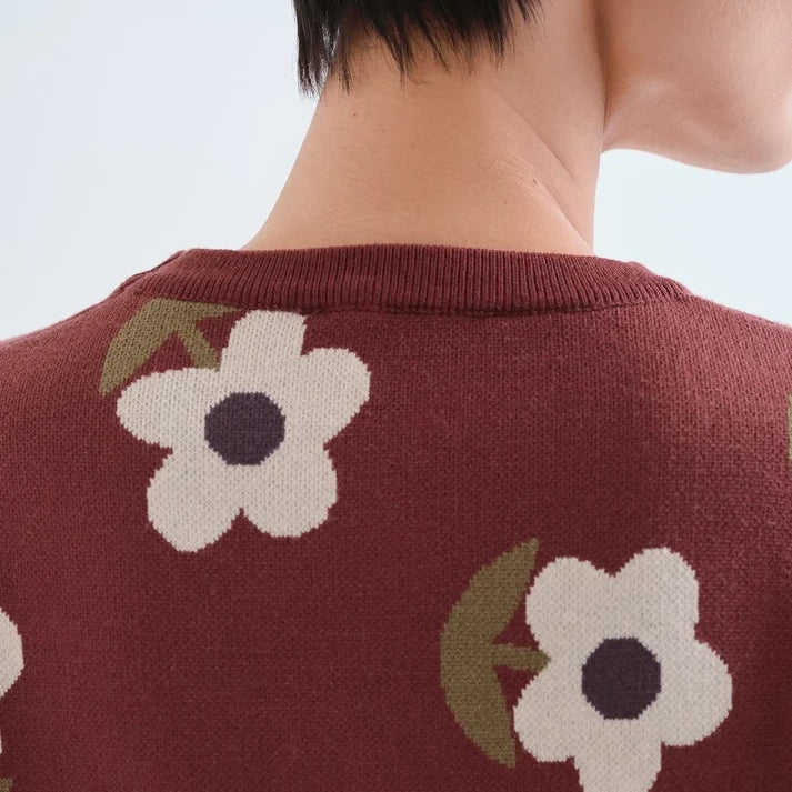Jersey de Punto Burdeos Estampado Floral Santini