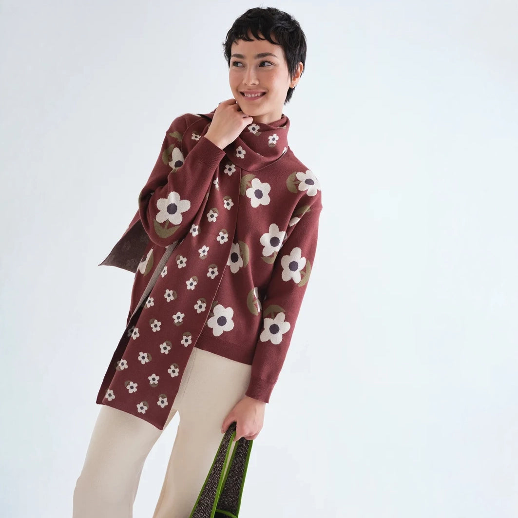 Jersey de Punto Burdeos Estampado Floral Santini