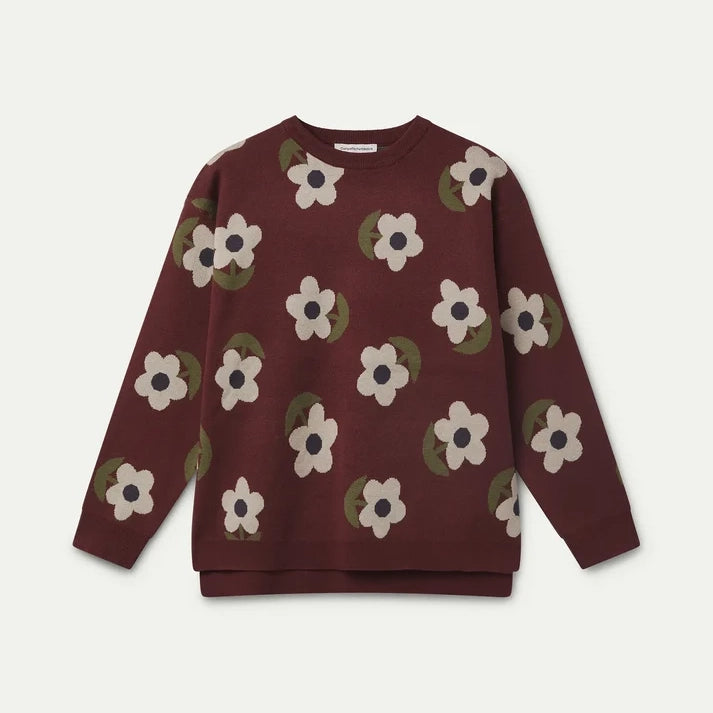 Jersey de Punto Burdeos Estampado Floral Santini