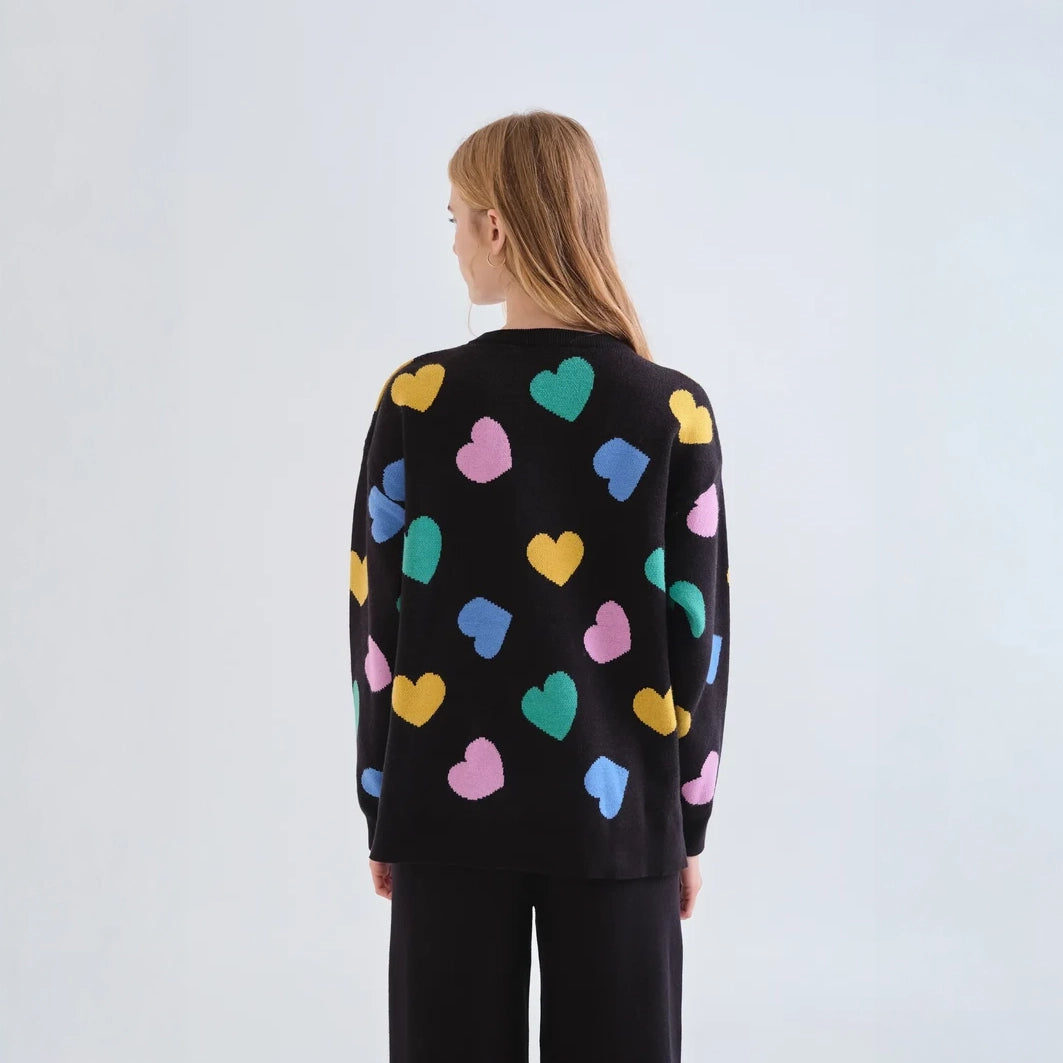 Jersey de Punto Jacquard Negro Corazones Candy