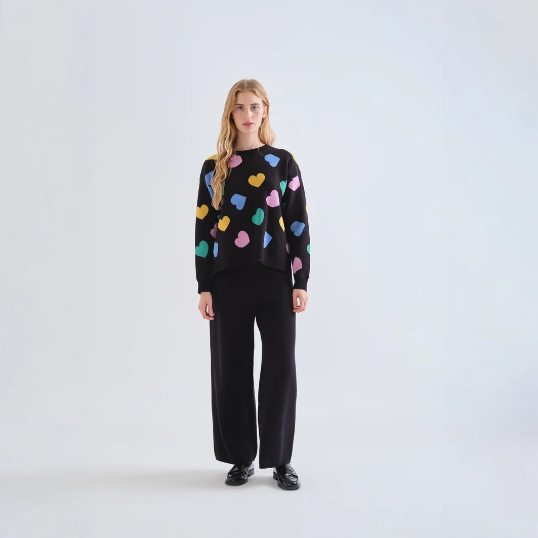 Jersey de Punto Jacquard Negro Corazones Candy
