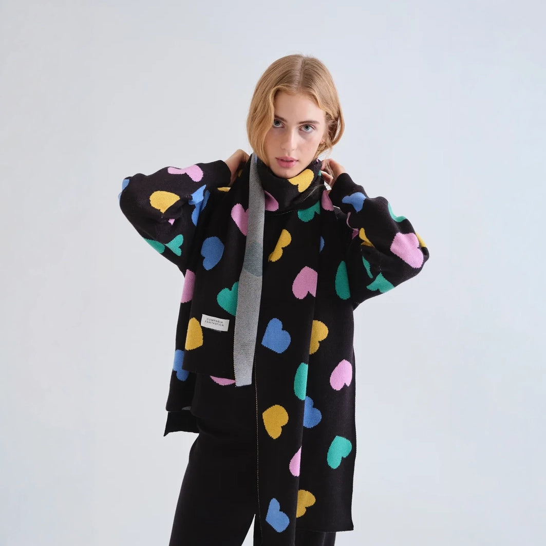 Jersey de Punto Jacquard Negro Corazones Candy