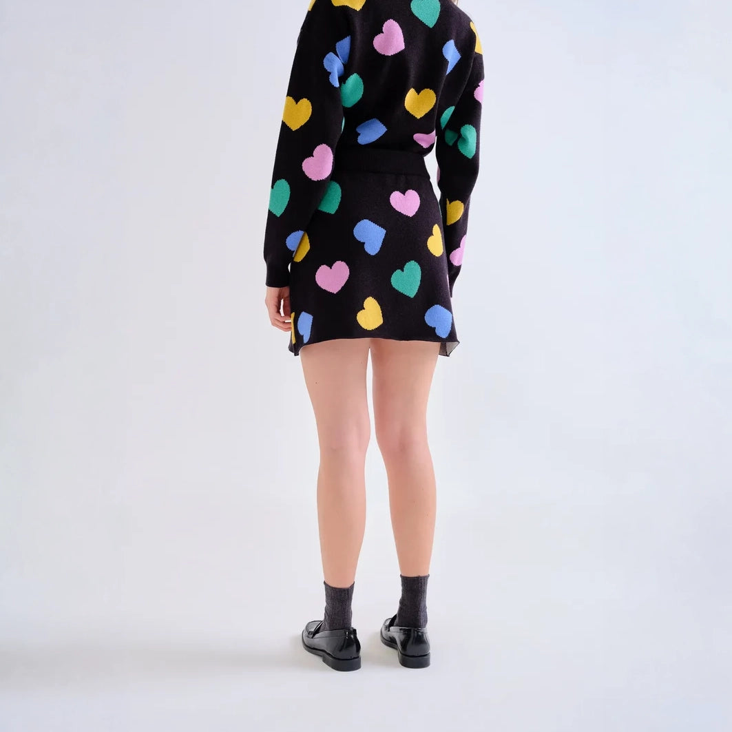 Minifalda de Punto Jacquard Negra Corazones Candy