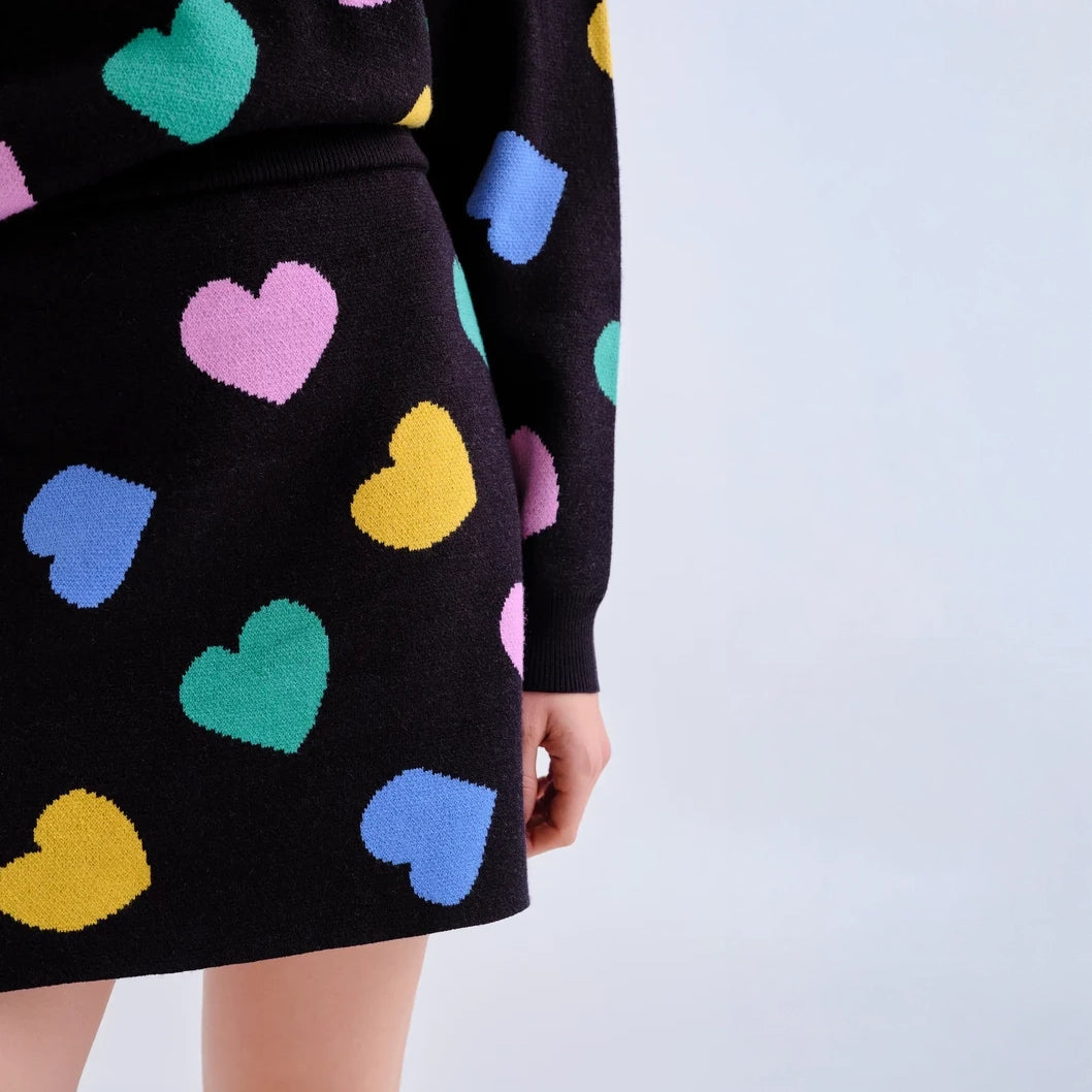 Minifalda de Punto Jacquard Negra Corazones Candy