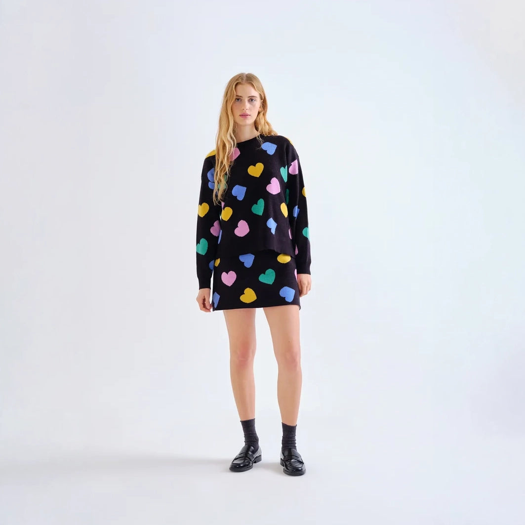 Minifalda de Punto Jacquard Negra Corazones Candy