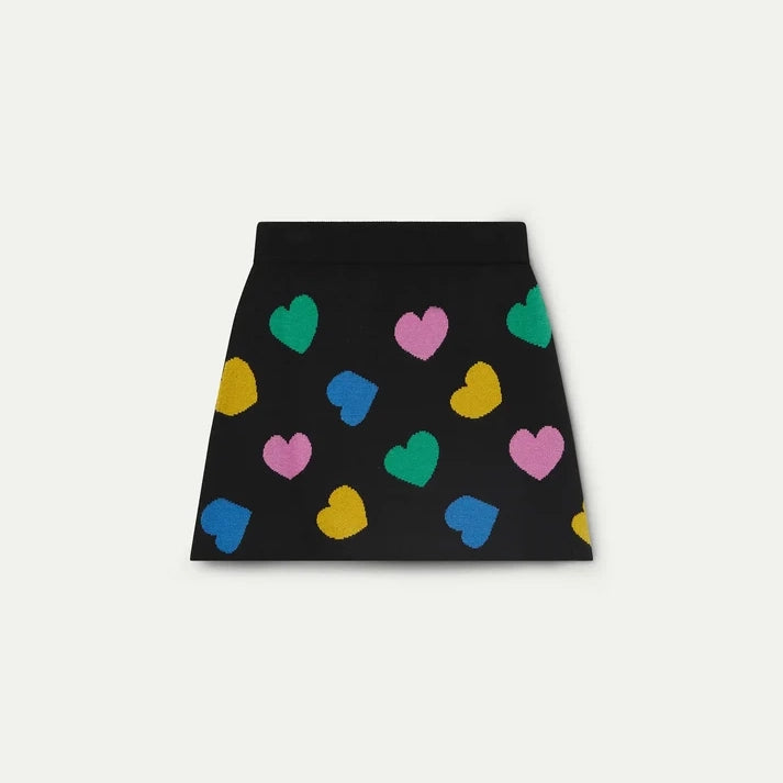 Minifalda de Punto Jacquard Negra Corazones Candy