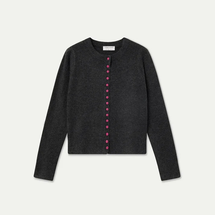 Cárdigan de Punto Gris Marengo con Botones Rosa Fucsia