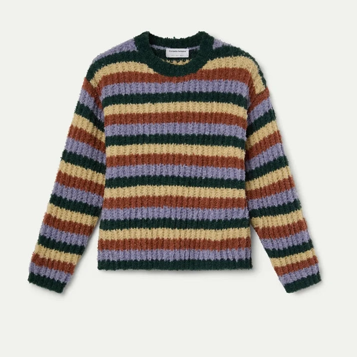 Jersey de Punto Rizado a Rayas Multicolor