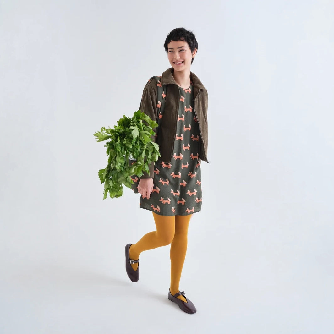 Vestido Corto Verde Bosque con Estampado Volpe
