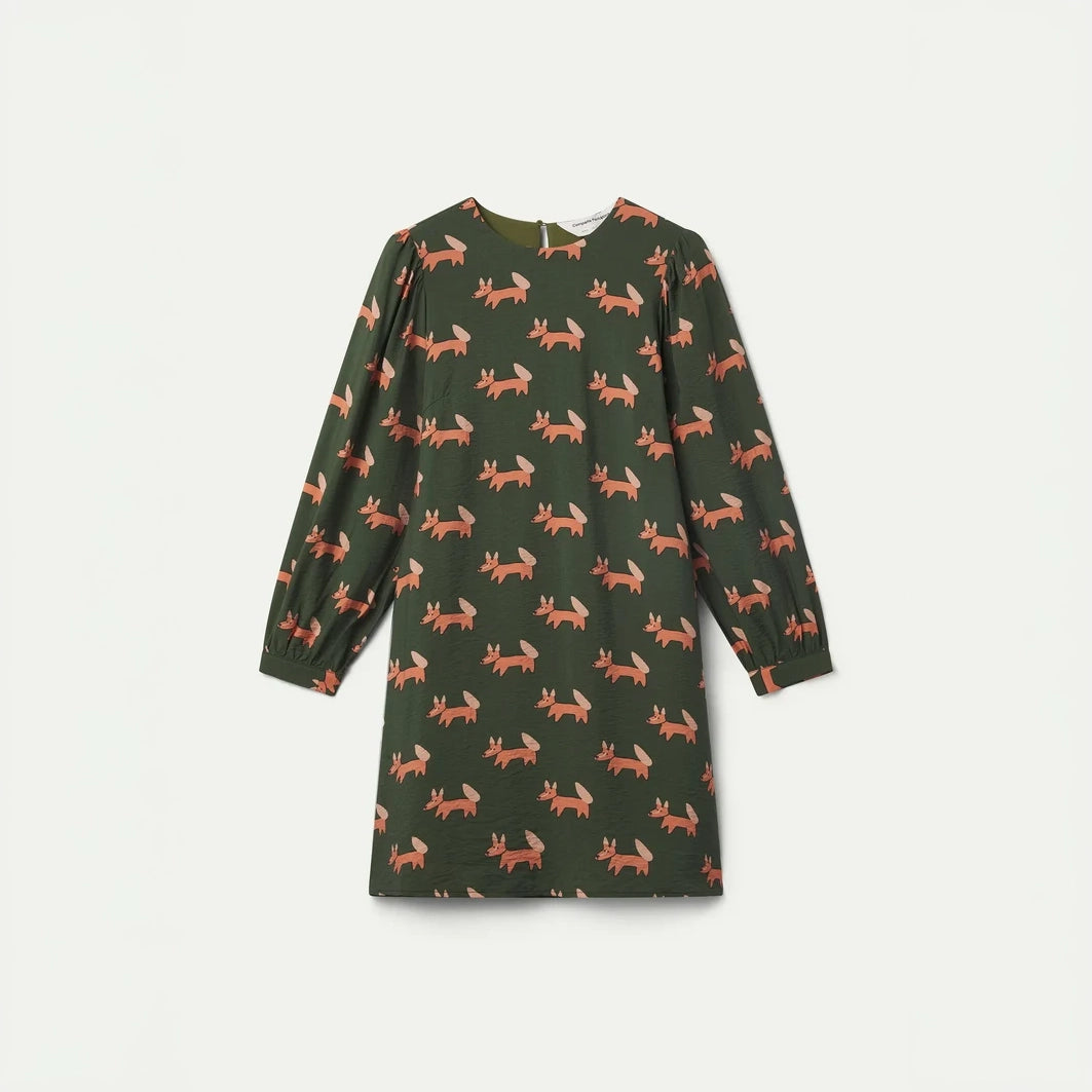 Vestido Corto Verde Bosque con Estampado Volpe