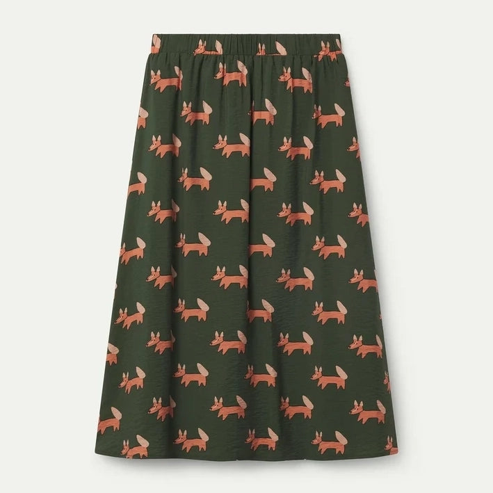 Falda Midi Evasé Verde Bosque con Estampado Volpe