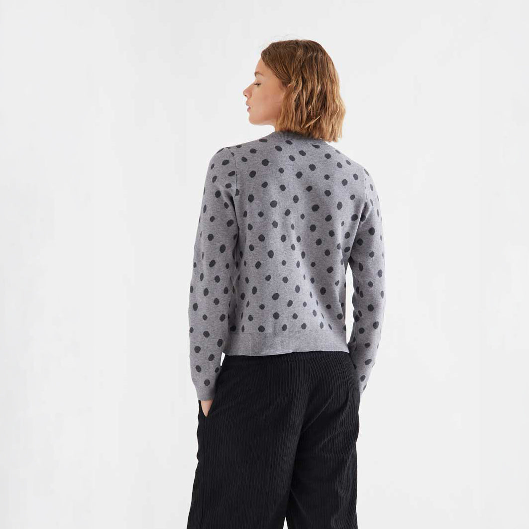 Cárdigan de Punto Gris con Topos Negros Catahoula