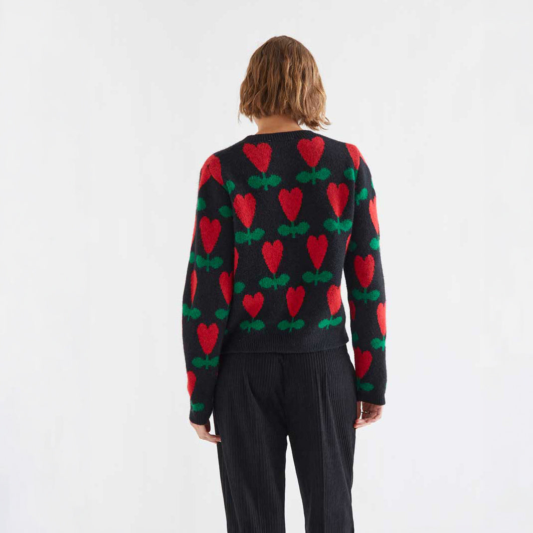 Cárdigan de Punto Negro con Flores Ciclamen