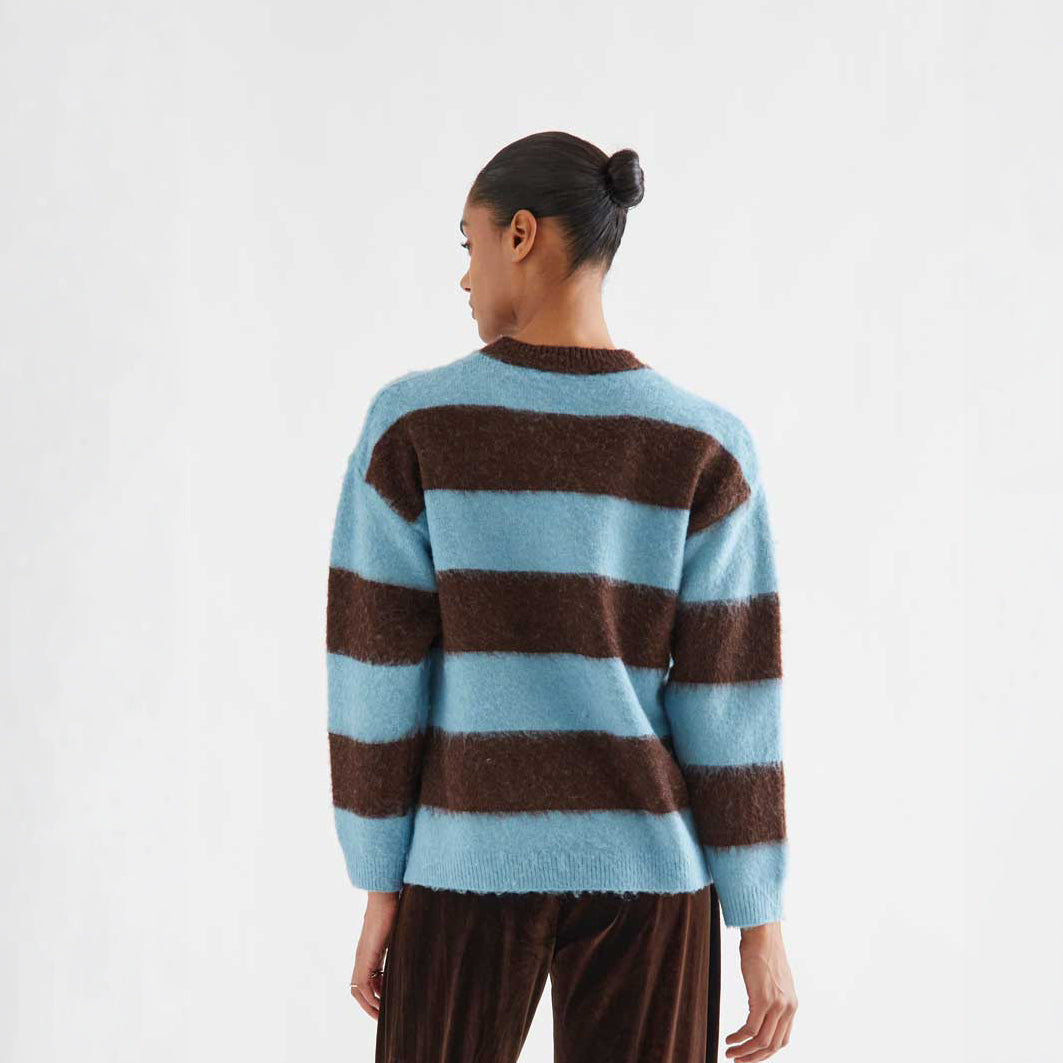 Jersey de Punto Mezcla Lana a Rayas Marrón y Azul Claro