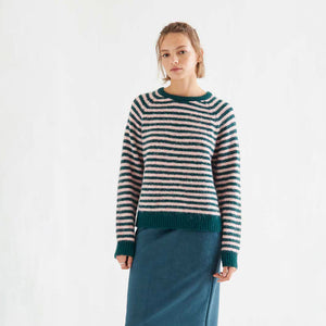 Jersey de Punto a Rayas Verde Oscuro y Rosa