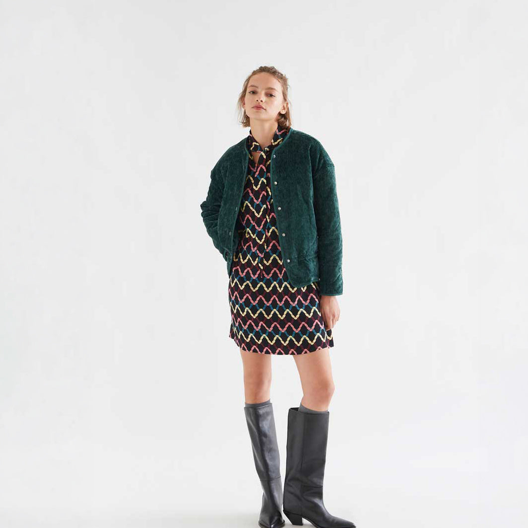 Vestido Corto Evasé Cuello Lazada Estampado Skein