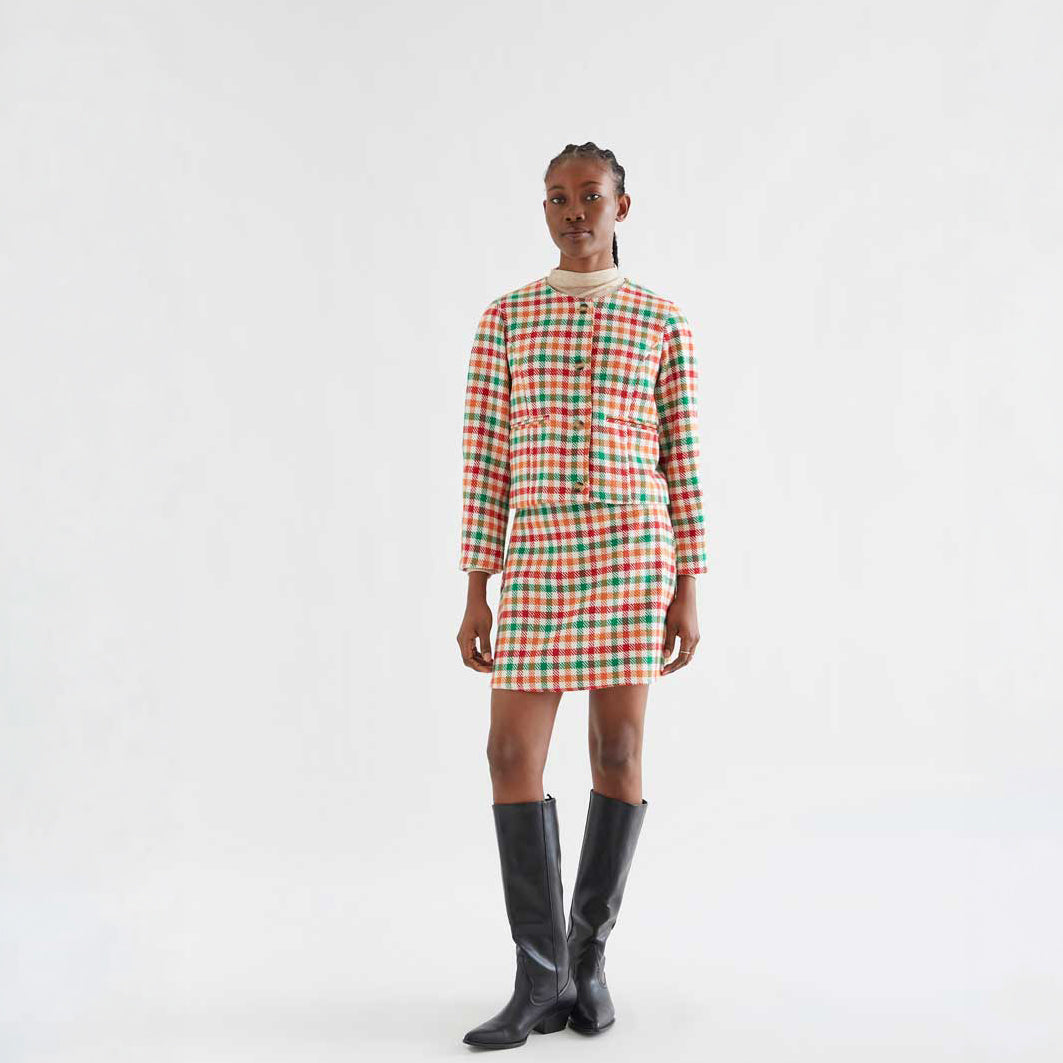 Chaqueta Corta de Tweed con Cuadros Multicolor