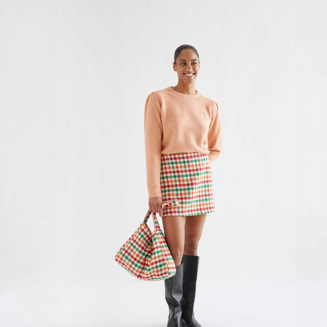 Minifalda Evasé de Tweed con Cuadros Multicolor