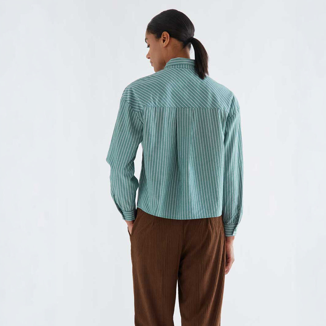 Blusa de Rayas Verdes con Cuello Maxi Lazada