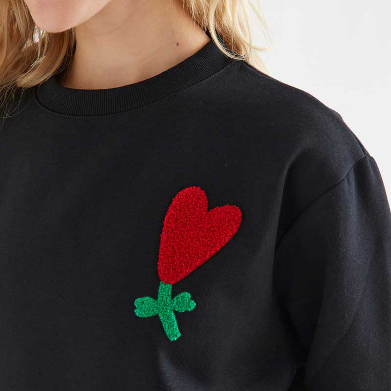 Sudadera Negra de Algodón con Bordado Ciclamen