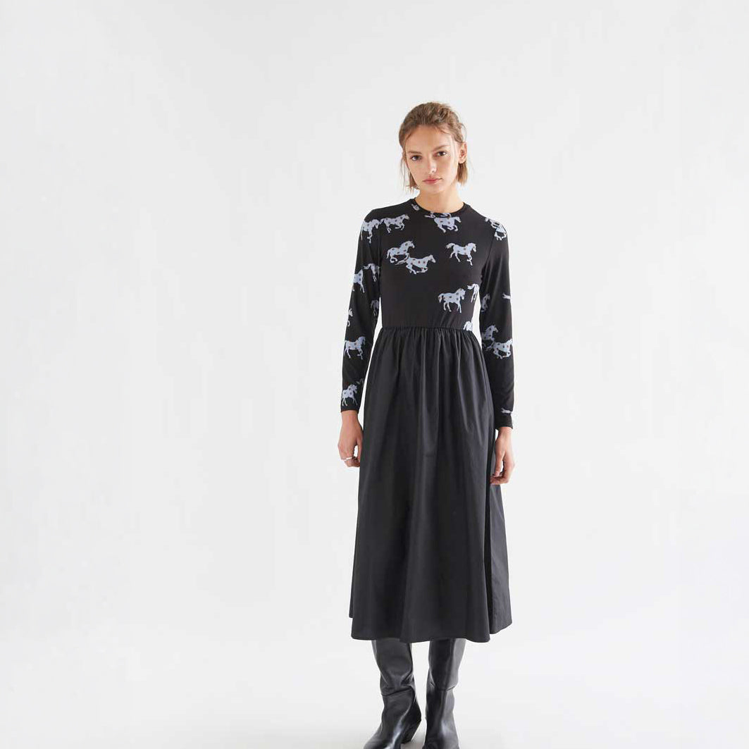 Vestido Midi Combinado de Algodón Estampado Horse
