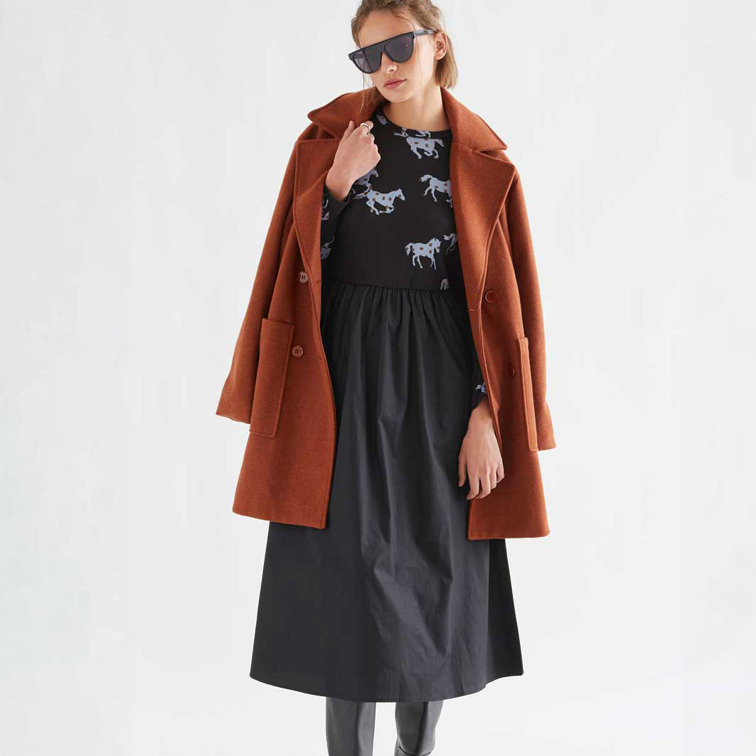 Vestido Midi Combinado de Algodón Estampado Horse